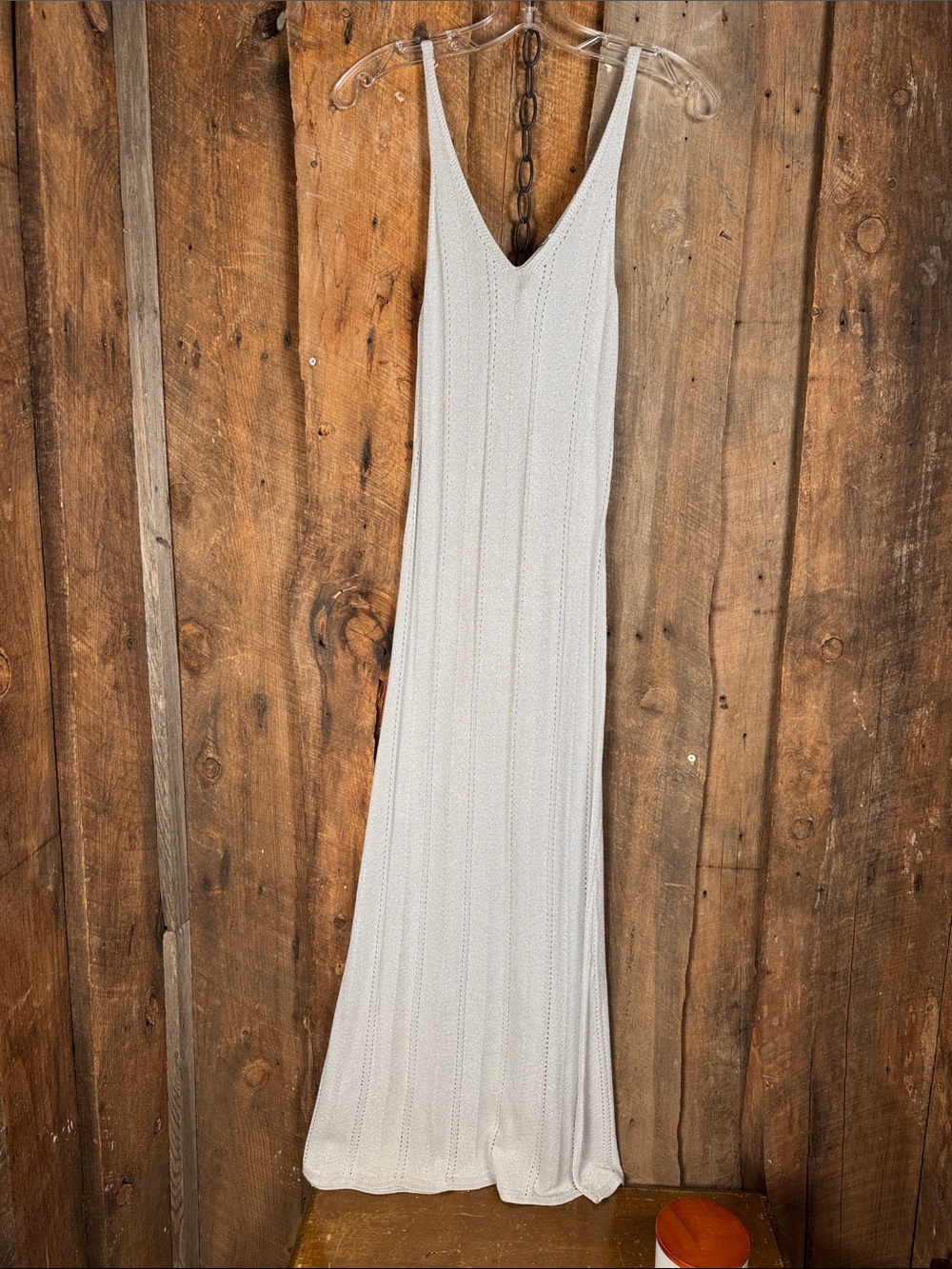 Hunter & Brown Silver Metallic Sleeveless V-Neck Knit Maxi Dress - NWT
